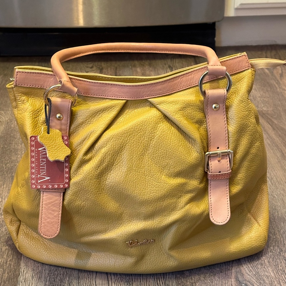 Valentina Yellow Leather Tote Bag